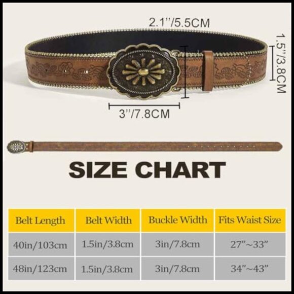 Western Belt Faux Leather Vintage Buckle Adjustable Women\'s Accessory